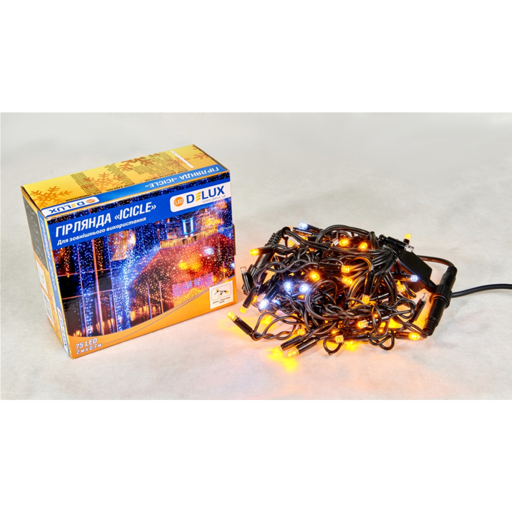 Гірлянда Delux ICICLE 75LED 2x0.7 м Білий flash Жовтий/Чорний IP44 (90015183) - зображення 2