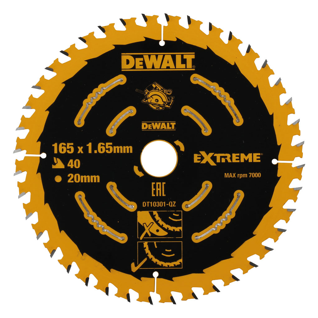 Диск пильний DeWALT EXTREME, 165 х 20, 40 z, ATB, 18 гр. (DT10301) - зображення 1