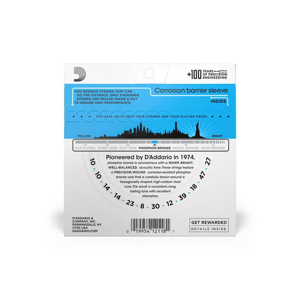 Струни для гітари D'Addario Phosphor Bronze Regular Light 12-String (10-47) (EJ38) - зображення 3