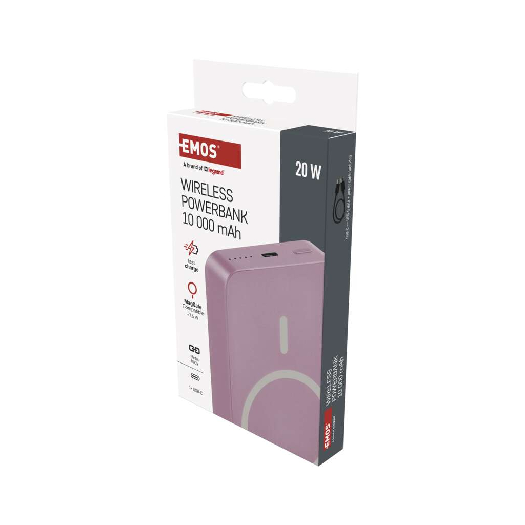 Батарея універсальна EMOS 10000mAh WI1046, 20W, Wireless, salmon (B0551S) - зображення 5