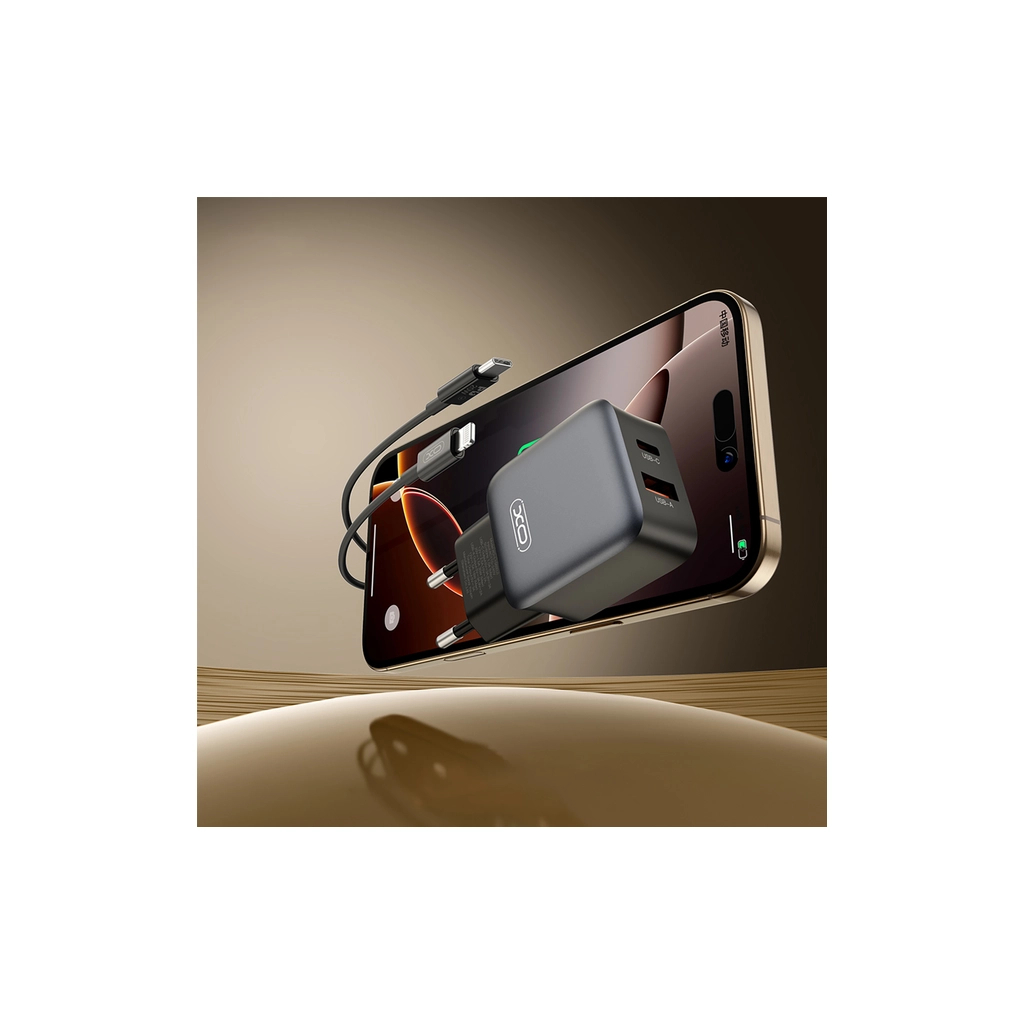 Зарядний пристрій XO L156 USB-C PD30W + USB-A QC3.0 Black (L156.black) - зображення 4