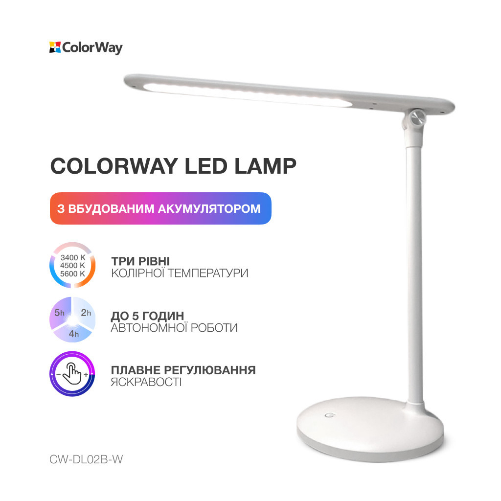 Настільна лампа ColorWay 4W з вбудованим акумулятором 1800 mAh USB in/out 5V*1A, white (CW-DL02B-W) - зображення 9