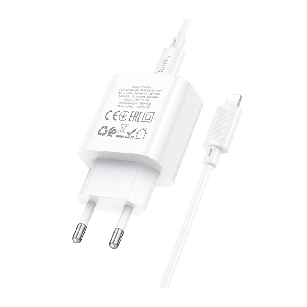 Зарядний пристрій HOCO C76A Pro Majestic USB-C PD30W + cable USB-C to Lightning White (6942007616317) - зображення 6