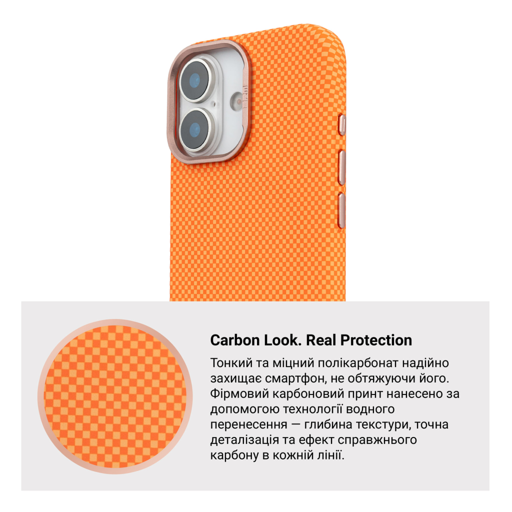 Чохол до мобільного телефона Armorstandart LikeCarbon2 SE MagCase Apple iPhone 17 Kevlar Orange Rose Gold (ARM89167) - зображення 7