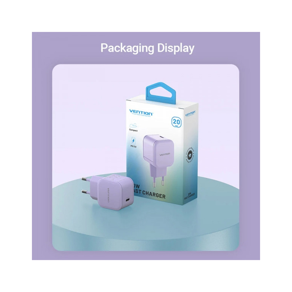 Зарядний пристрій Vention 1xUSB-C 20W PD3.0/QC3.0 Purple (FEJV0-EU) - зображення 5