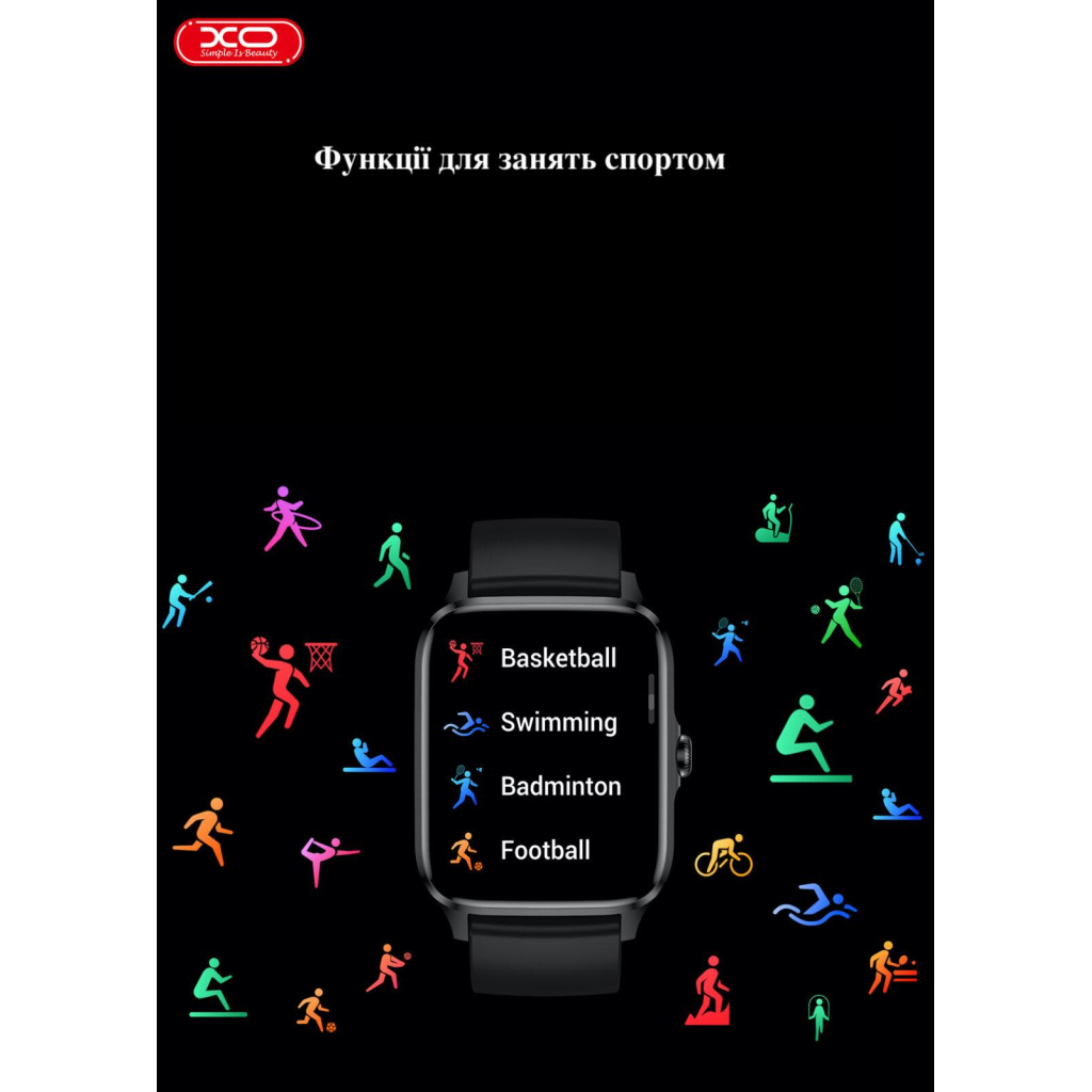 Смарт-годинник XO J2 Sport Black (XO-J2-BK) - зображення 6