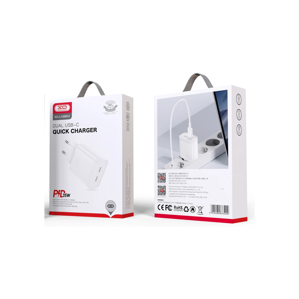 Зарядний пристрій XO L105 2xUSB-C PD35W White (L105.white) - зображення 3