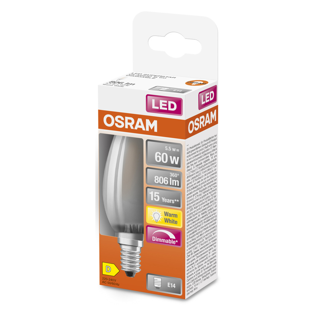 Лампочка Osram LED CL B60 DIM 6,5W/827 230V GL FR E14 (4058075434486) - зображення 3