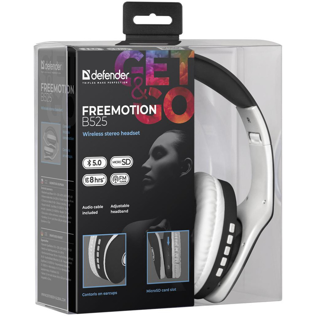 Навушники Defender FreeMotion B525 Bluetooth White-Black (63525) - зображення 5