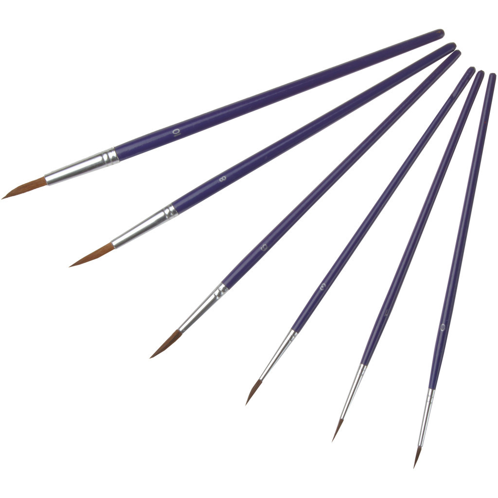 Пензлик для малювання Maxi набір 6 шт ворс поні, круглі (№ 0, 1, 3, 6, 8, 10) коротка ручка (MX60887) - зображення 2