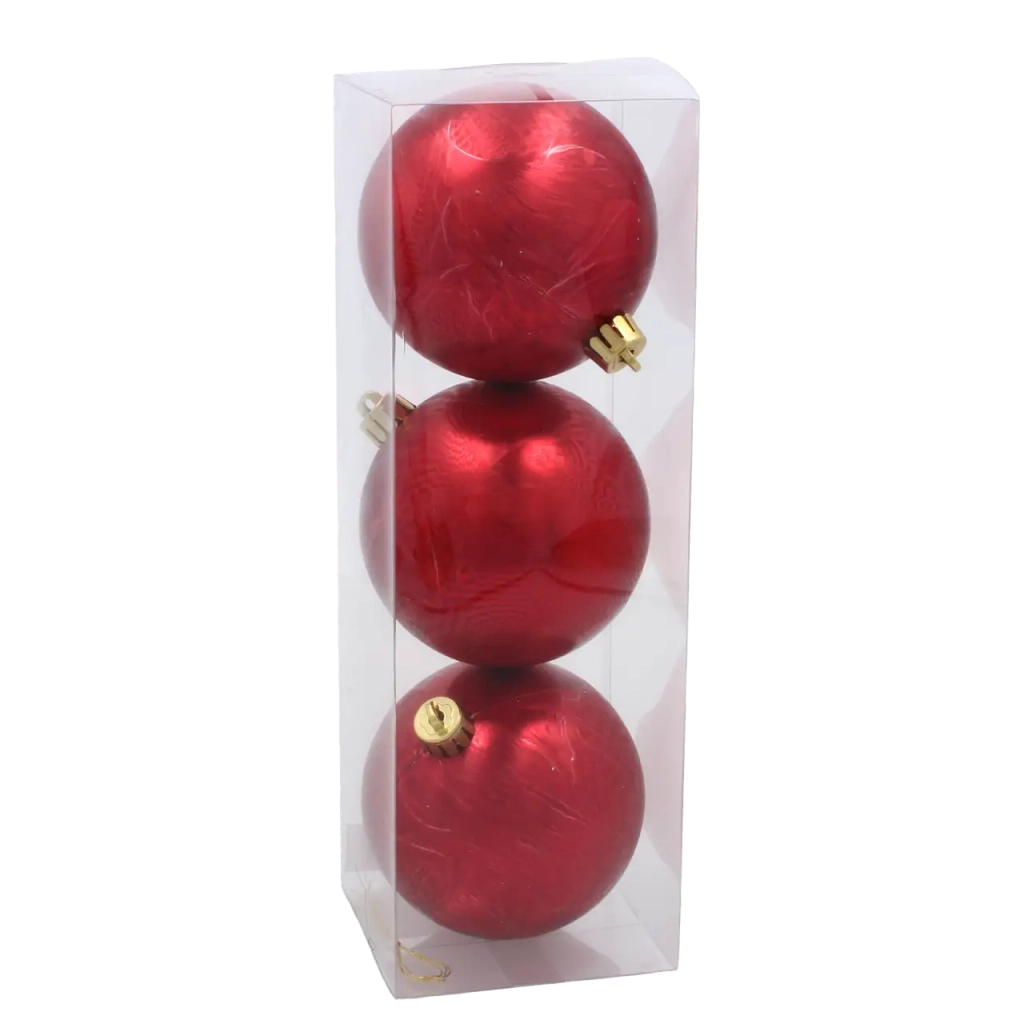 Ялинкова іграшка Chomik пластикові кульки 3 шт, 8см, червоні (5900779893870_3) - зображення 1