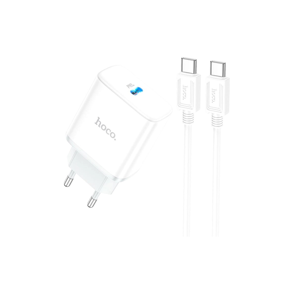 Зарядний пристрій HOCO C104A USB-C PD20W + cable USB-C to USB-C white (6931474782915) - зображення 1