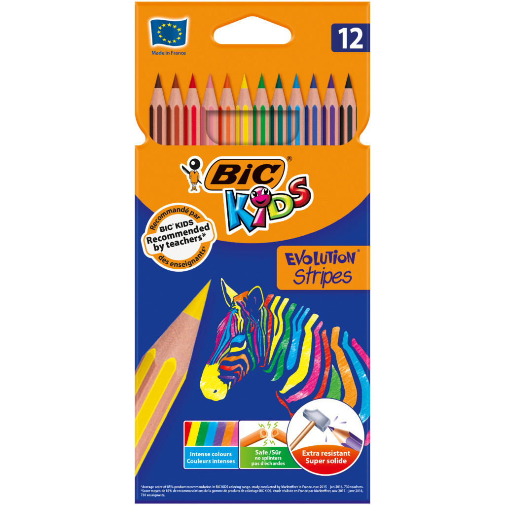 Олівці кольорові Bic Evolution Stripers 12 шт (bc9505221) - зображення 1