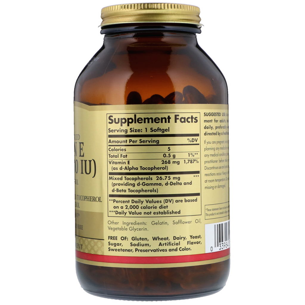 Вітамін Solgar Вітамін E 400 IU, 250 желатинових капсул (SOL-03542) - зображення 2