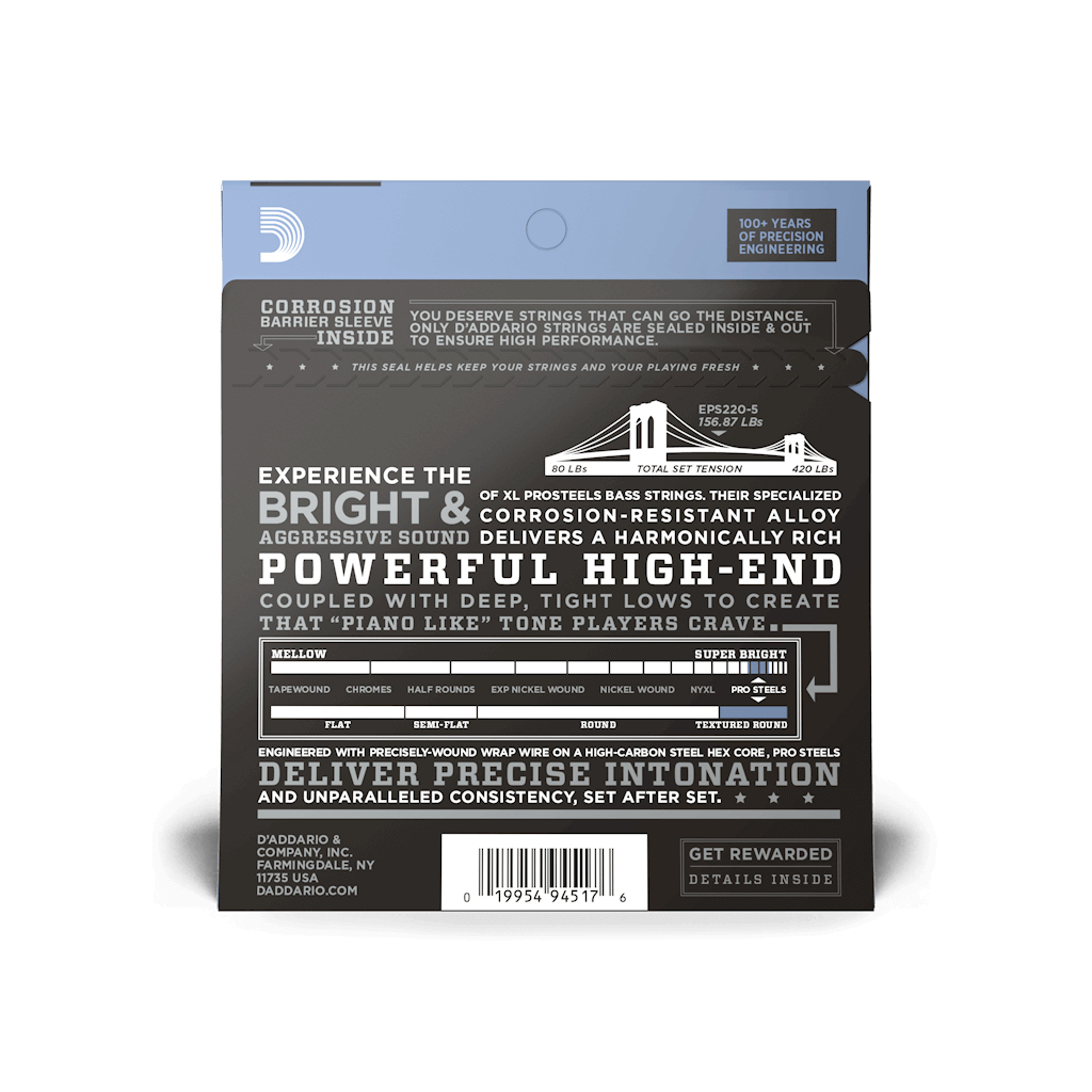 Струни для гітари D'Addario XL ProSteels Bass Super Light 5-String (40-125) (EPS220-5) - зображення 3