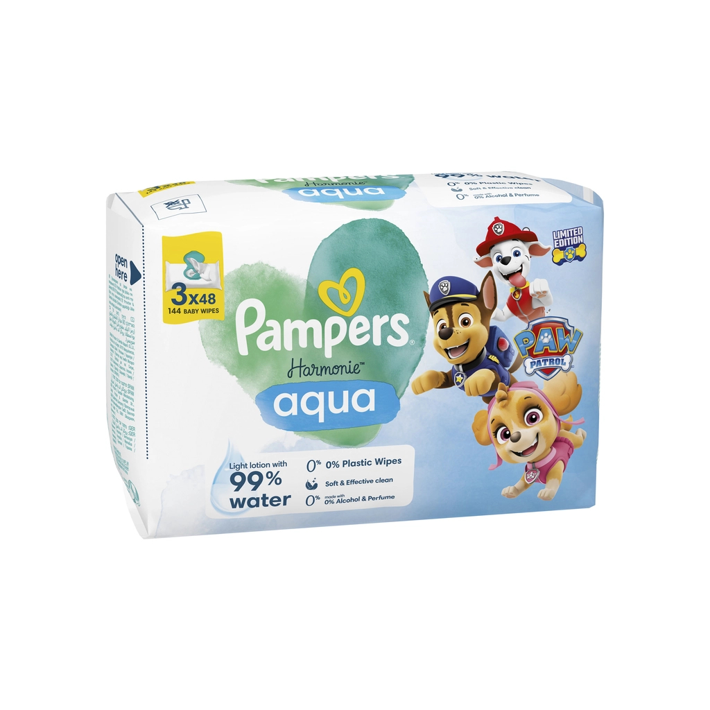 Дитячі вологі серветки Pampers Harmonie Aqua Щенячий Патруль 48 шт х 3 пачки (144 шт) (8700216722476) - зображення 1