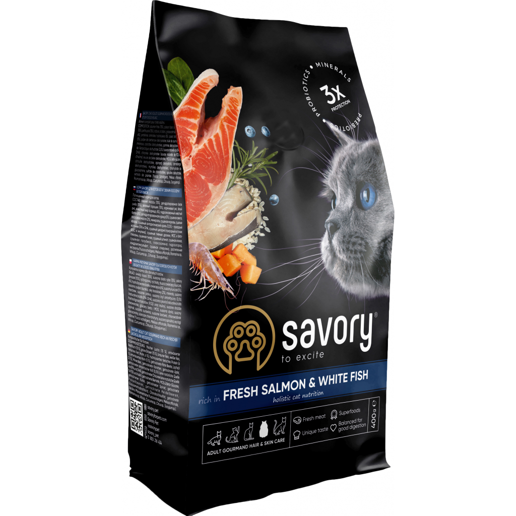 Сухий корм для кішок Savory Adult Cat Gourmand Fresh Salmon and White Fish 400 г (4820232630013) - зображення 1