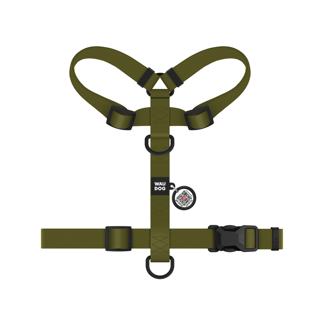 Шлея для собак WAUDOG Magnet анатомічна Н-подібна з QR-паспортом, магнітна пряжка-фастекс М хакі (262331) - зображення 3