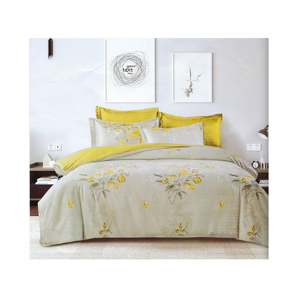 Постільна білизна ШЕМ Royal Satin гірчично-бежева з квітами двоспальна 180 х 220 (1,8 RS_гірчично біжова з квітами) - зображення 1
