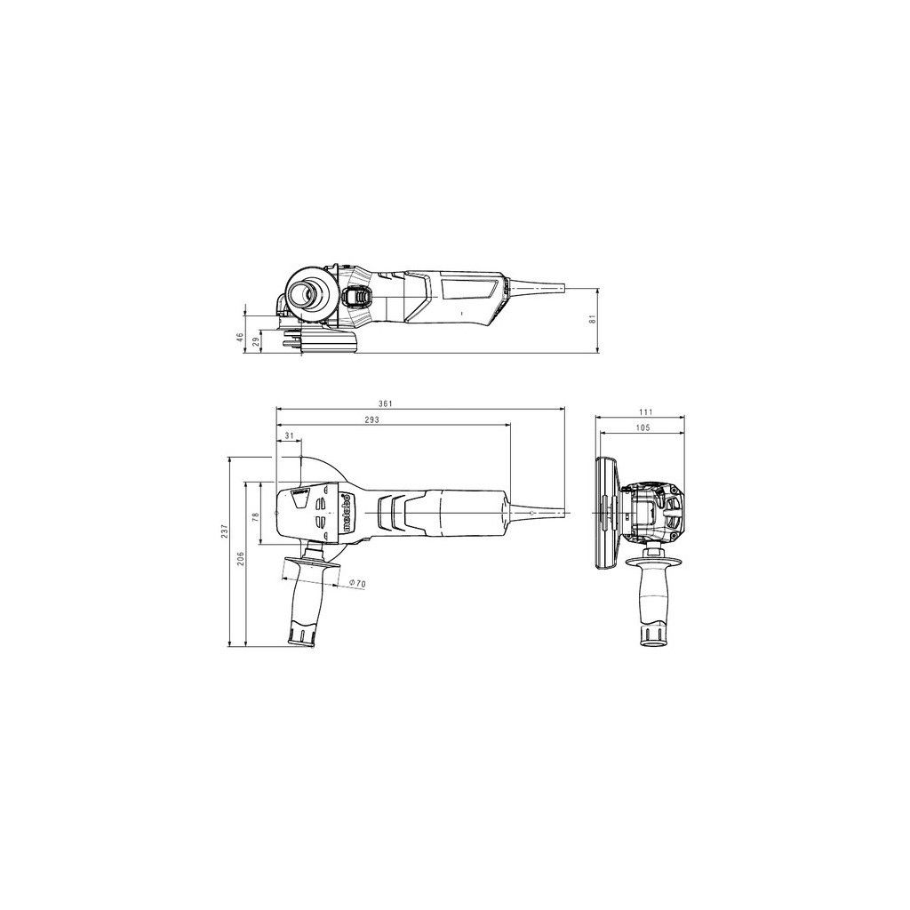 Шліфувальна машина Metabo W 9-100 100мм, 900Вт, 10500 об/хв, 2кг (600350010) - зображення 2