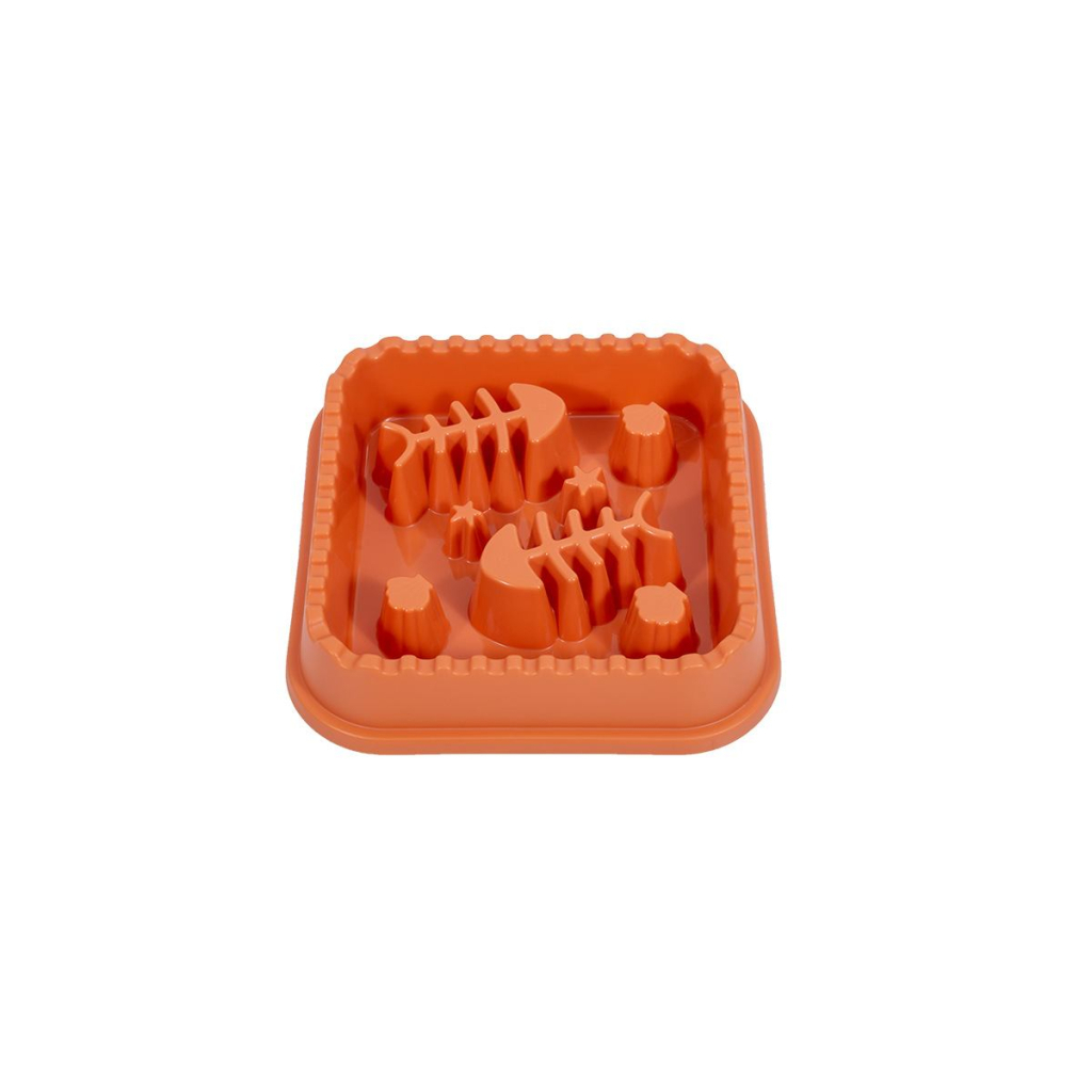 Посуд для котів WahoPet Миска для повільного годування з рибками 200 мл помаранчова (2700000023693) - зображення 1