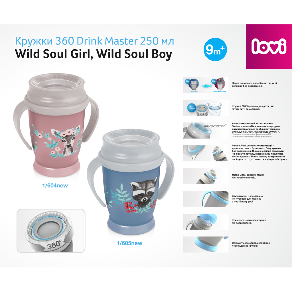 Поїльник-непроливайка Lovi 360 Drink Master Wild Soul Girl 250 мл (1/604new) - зображення 3