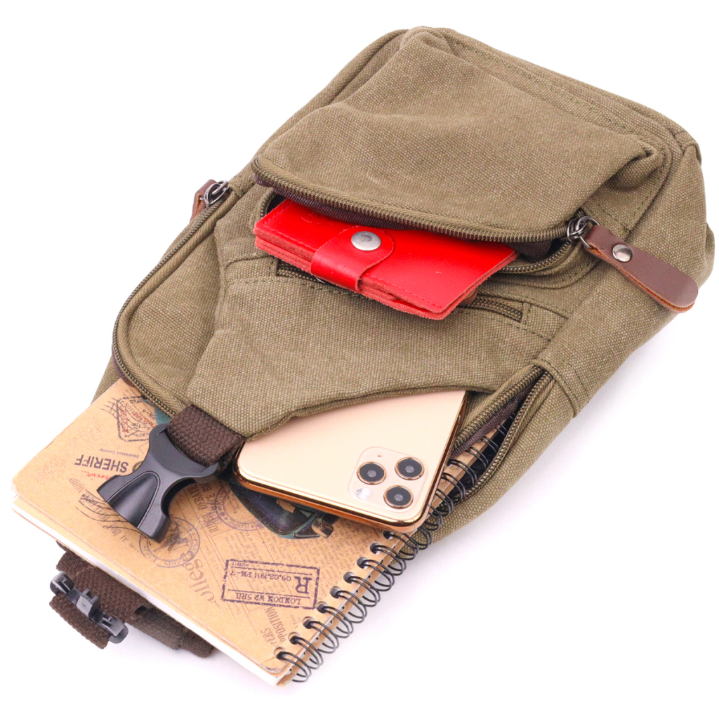 Сумка Vintage Через плече з кабелем USB чоловіча з текстилю Оливкова (21223) - зображення 6