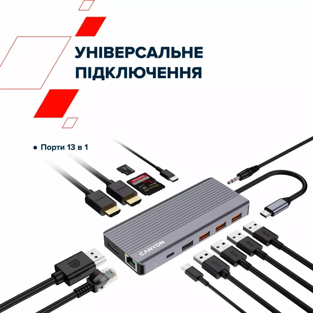Порт-реплікатор Canyon Docking Station DS-16 13 in 1 4k USB-C hub (CNS-TDS16) - изображение 8