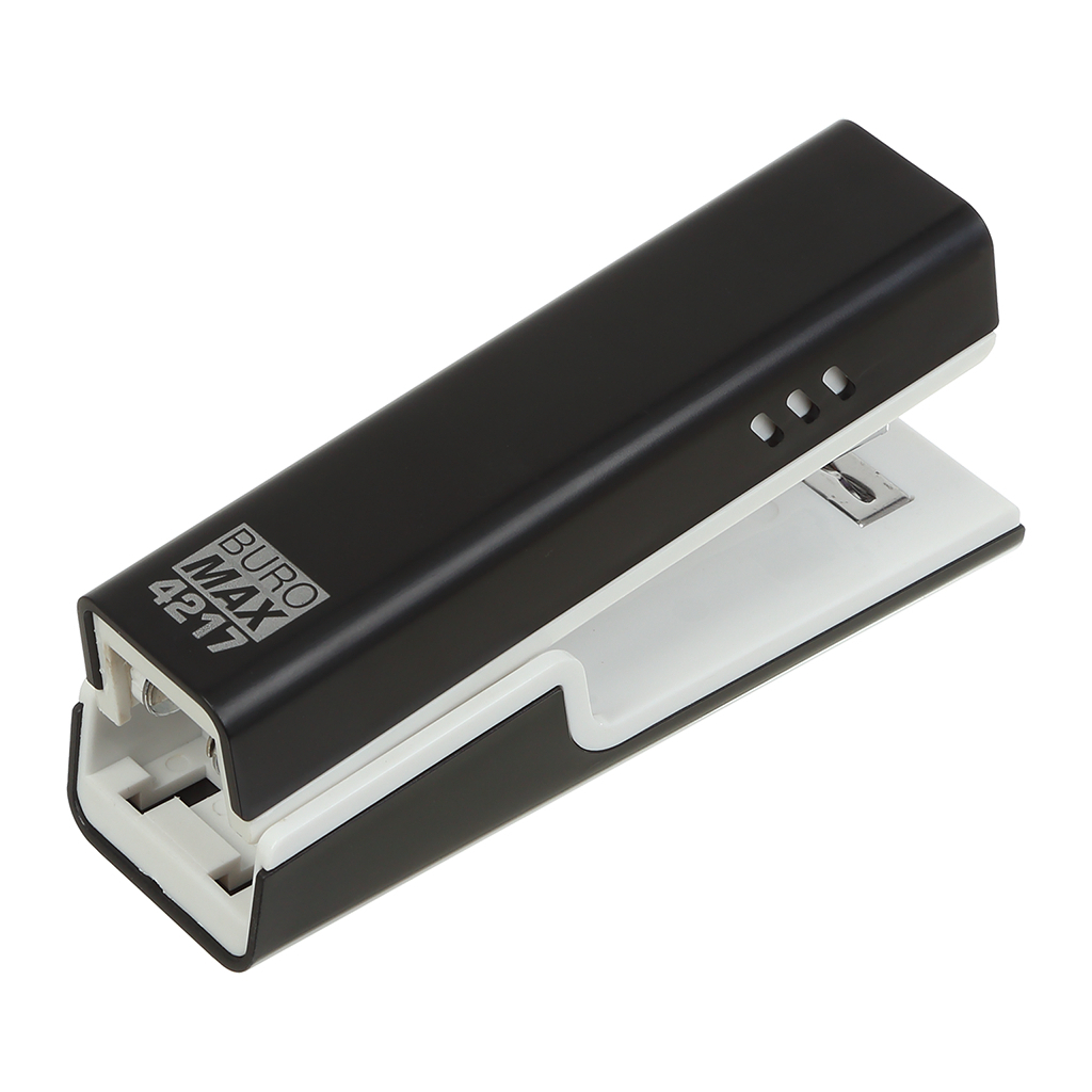 Степлер Buromax пластиковий, 20 аркушів, (скоби №24; 26), 129,6 x 38,9 x 59,2 мм, чорний (BM.4217-01) - зображення 1