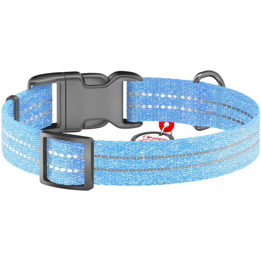 Нашийник для тварин WAUDOG Re-cotton з QR паспортом світловідбивний Ш 25 мм Д 37-58 см блакитний (02942) - зображення 2
