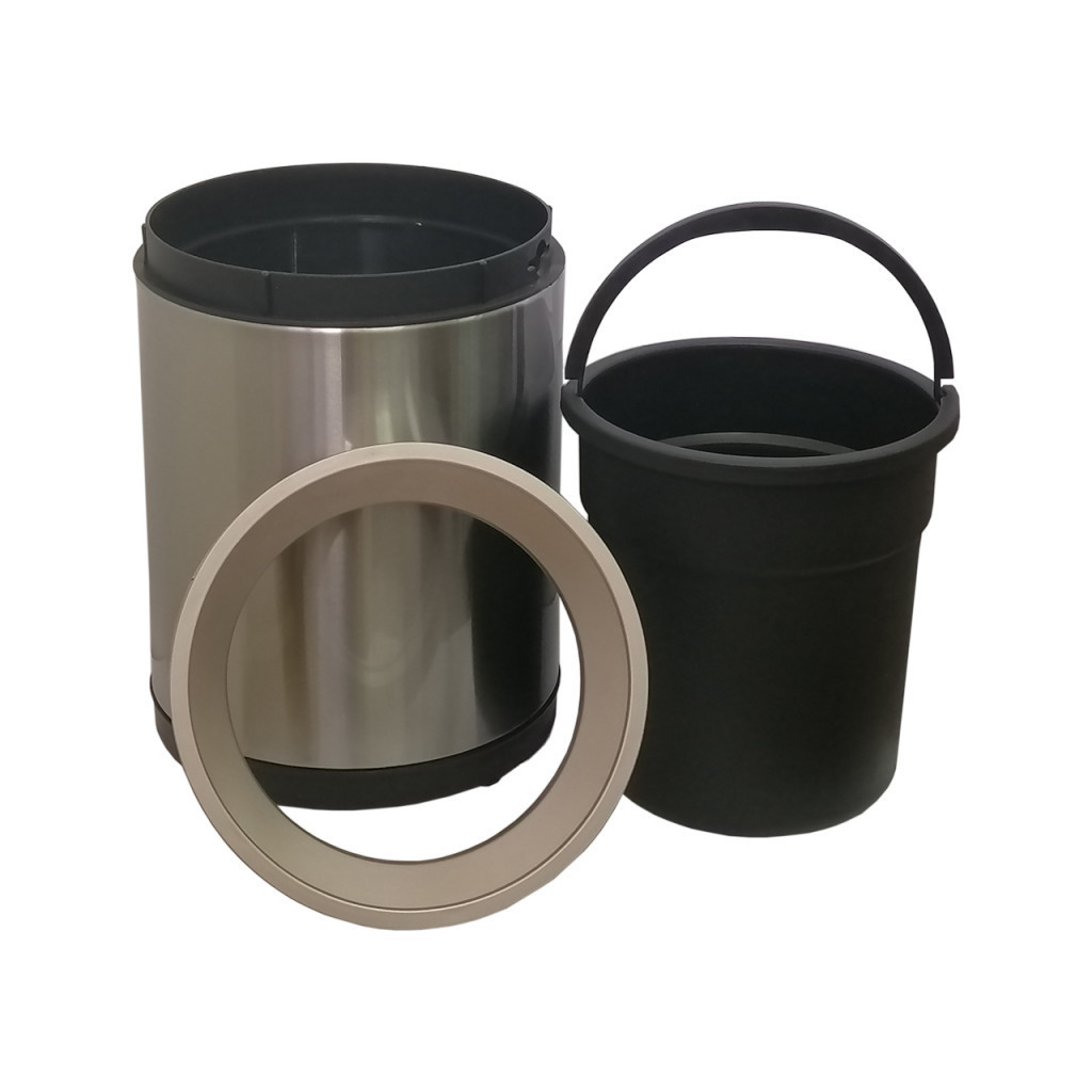 Контейнер для сміття JAH круглий без кришки з внутрішнім відром срібний металік 10 л (7039) - изображение 3