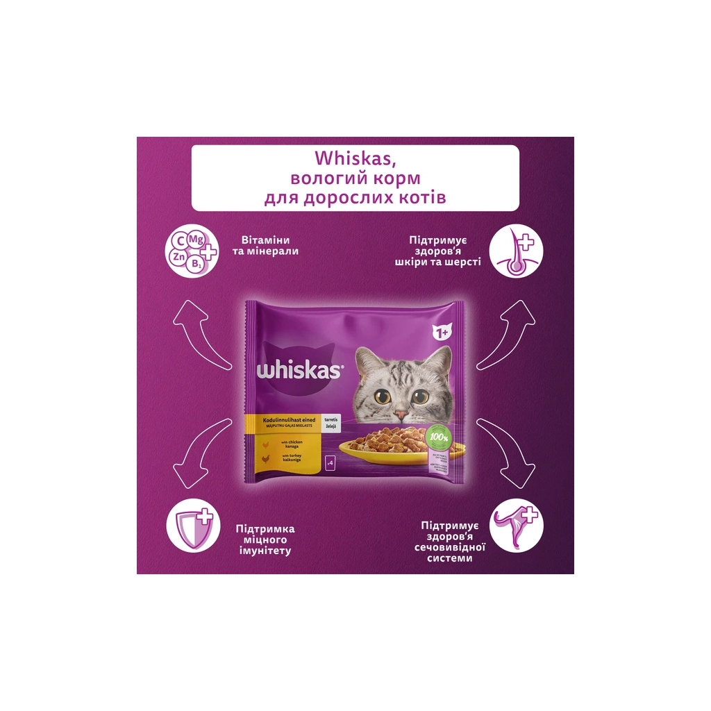 Вологий корм для кішок Whiskas курка, індичка в желе 4х85 г (4770608263676) - зображення 3