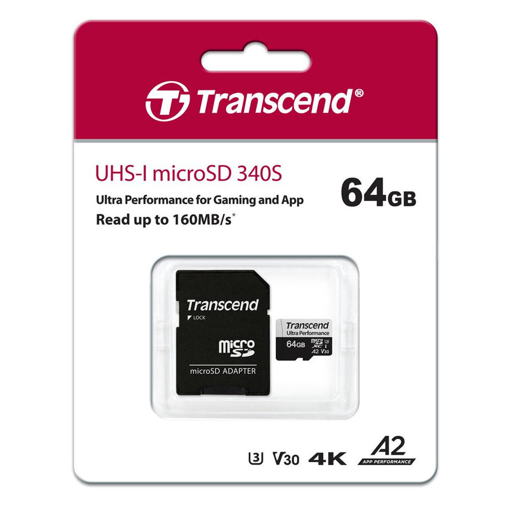 Карта пам'яті Transcend 64GB microSDXC class 10 UHS-I U3 A2 (TS64GUSD340S) - зображення 3