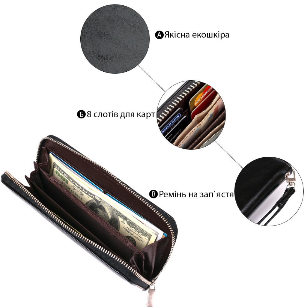 Гаманець Kivi З екошкіри Чорний (19040) - зображення 5