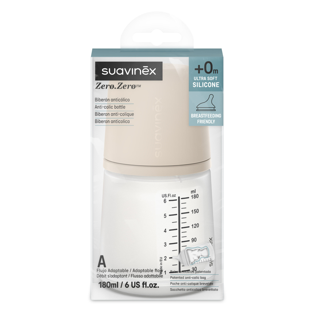 Пляшечка для годування Suavinex Zero. Zero Beige 180 мл, адаптивний потік (308416) - изображение 3