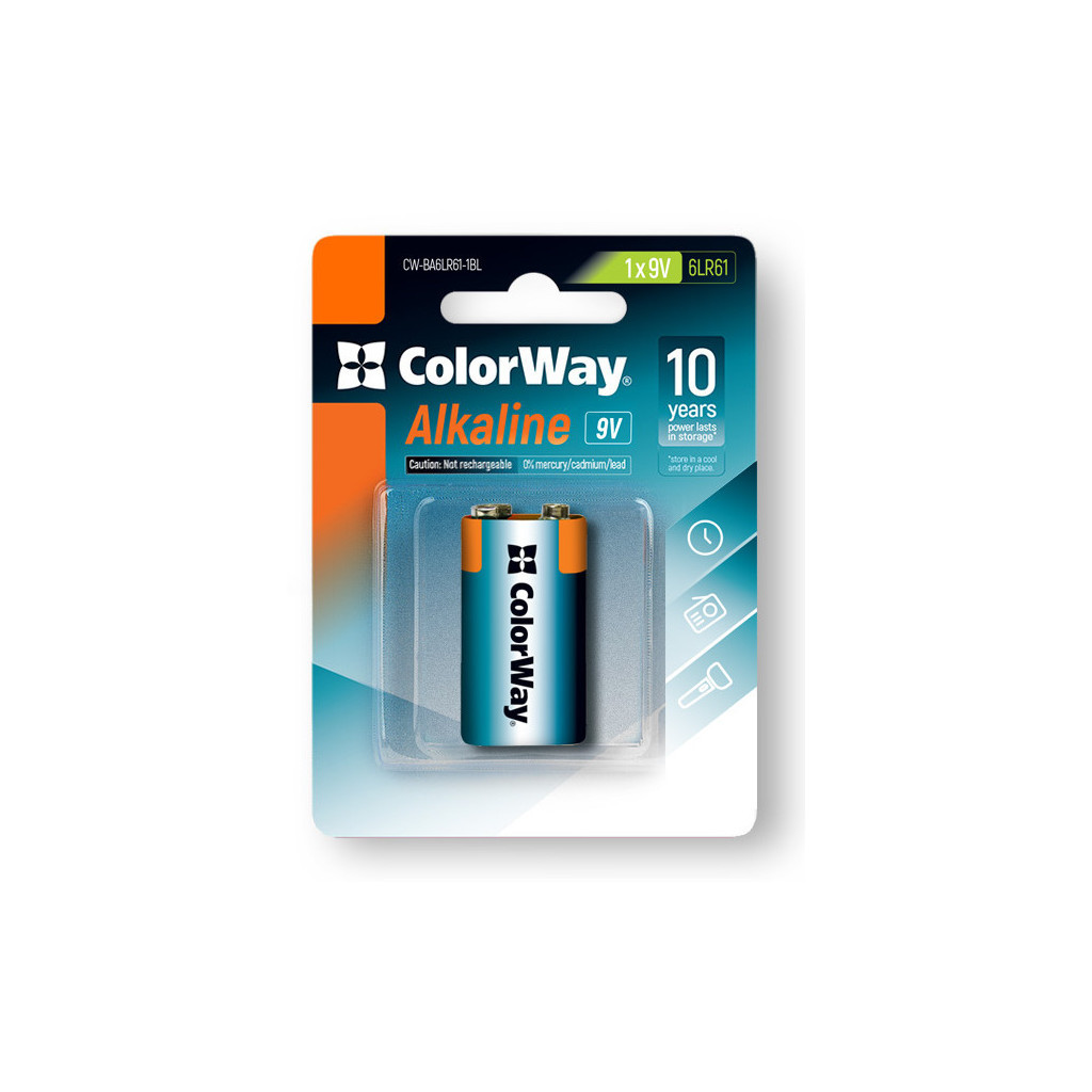Батарейка ColorWay Крона 6LR61 9V Alkaline Power * 1 (CW-BA6LR61-1BL) - изображение 2