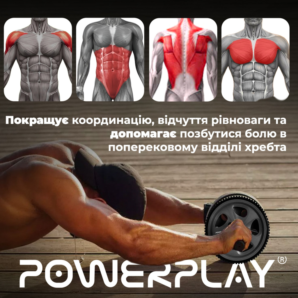 Ролик для преса PowerPlay Exercise Wheel Сірий (PP_4345) - зображення 10