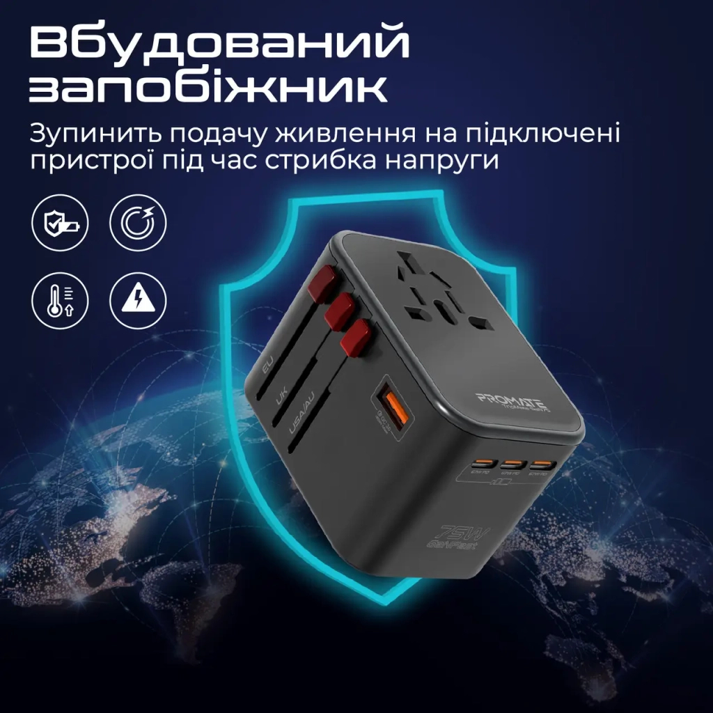 Зарядний пристрій Promate tripmate-gan75 - зображення 9