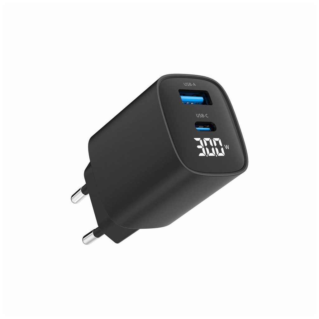 Зарядний пристрій Gembird 1xUSB-A (QC3.0 18W) + 1 Type-C (PD20W) LCD black (TA-UC-PDQC30LCD-BK-01) - зображення 4