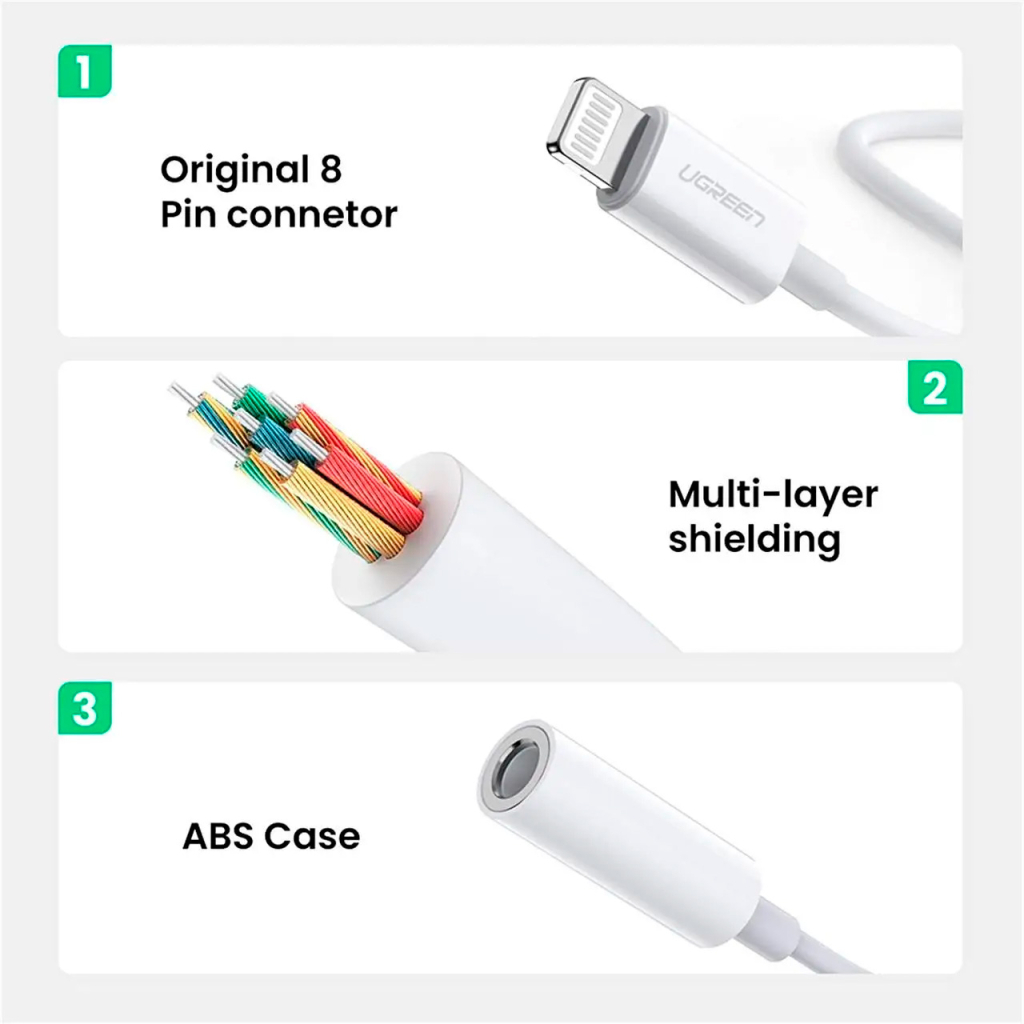Перехідник Lightning to 3.5 mm 0.1m Headphone Jack Adapter Model US212 white Ugreen (30759) - зображення 9