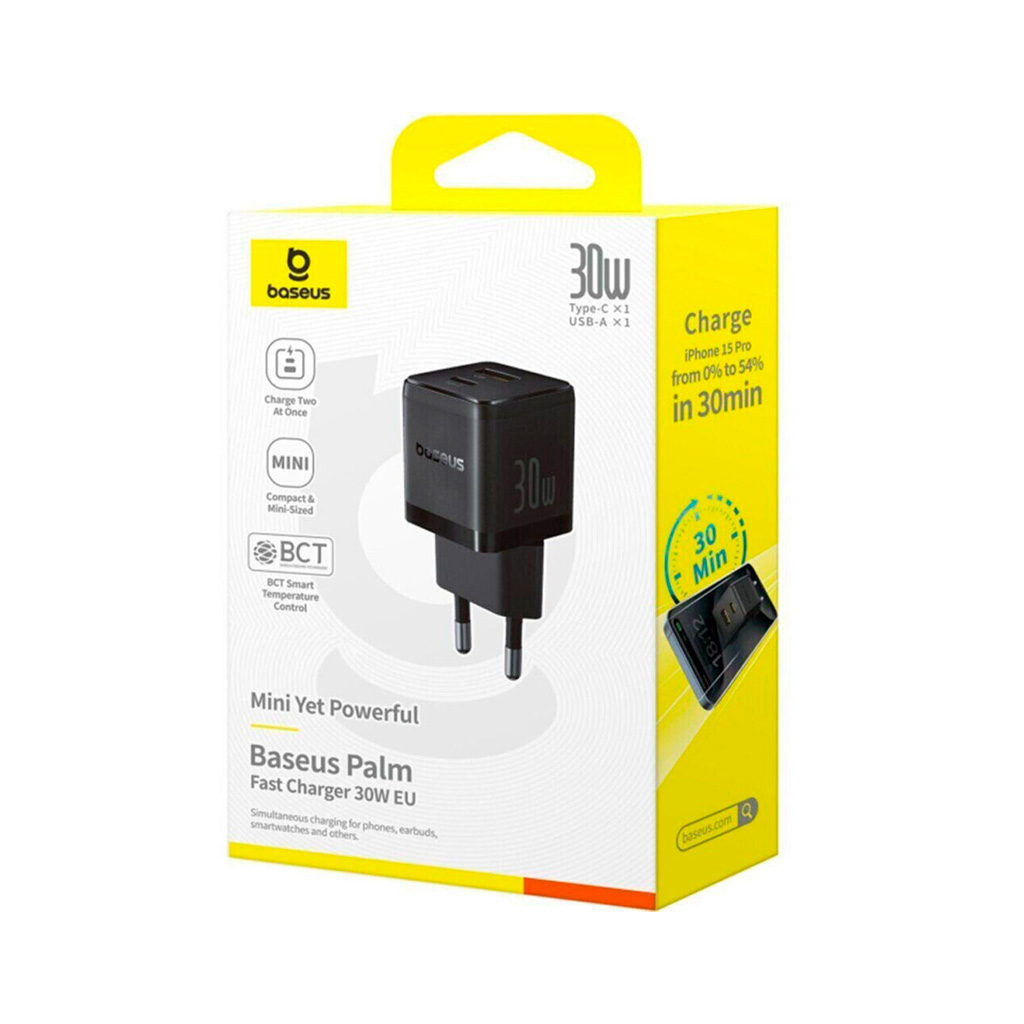 Зарядний пристрій Baseus Palm Fast Charger C+U 30W cluster black (P1011160A113-00) - зображення 6