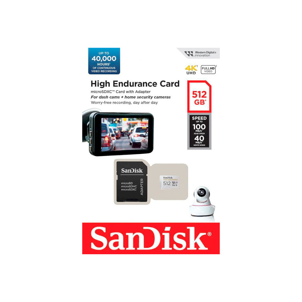 Карта пам'яті SanDisk 512GB microSDXC High Endurance UHS-I U3 V30 + SD adapter (SDSQQNR-512G-GN6IA) - зображення 3