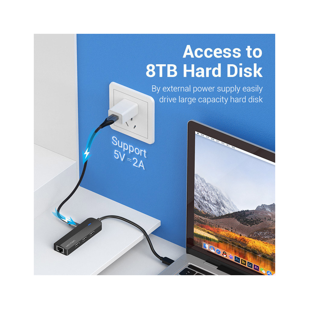 Концентратор Vention USB 3.1 Type-C to 3xUSB 2.0+MicroUSB+RJ45 100M Ethernet black (TGOBB) - зображення 4