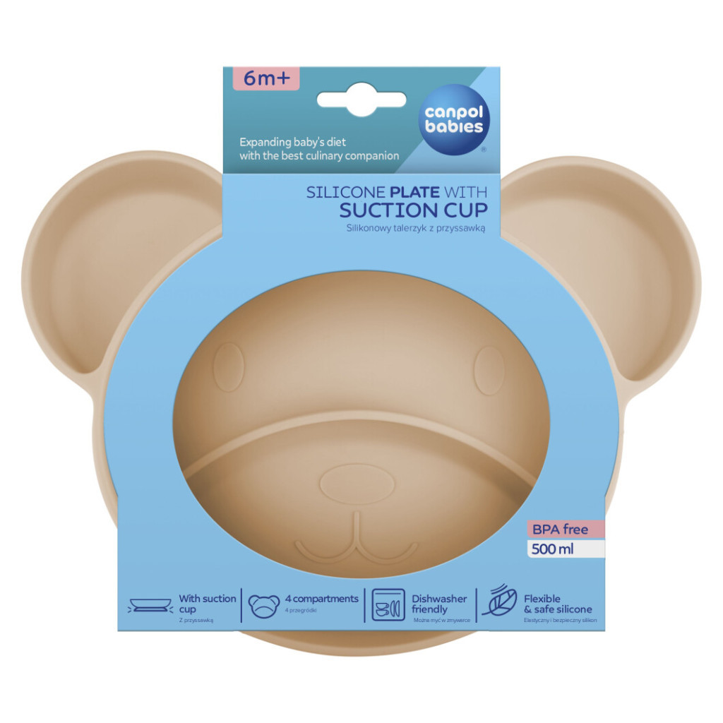Тарілка дитяча Canpol babies Ведмедик силіконова на присосці з трьома відділами, бежева (51/401_bei) - зображення 3