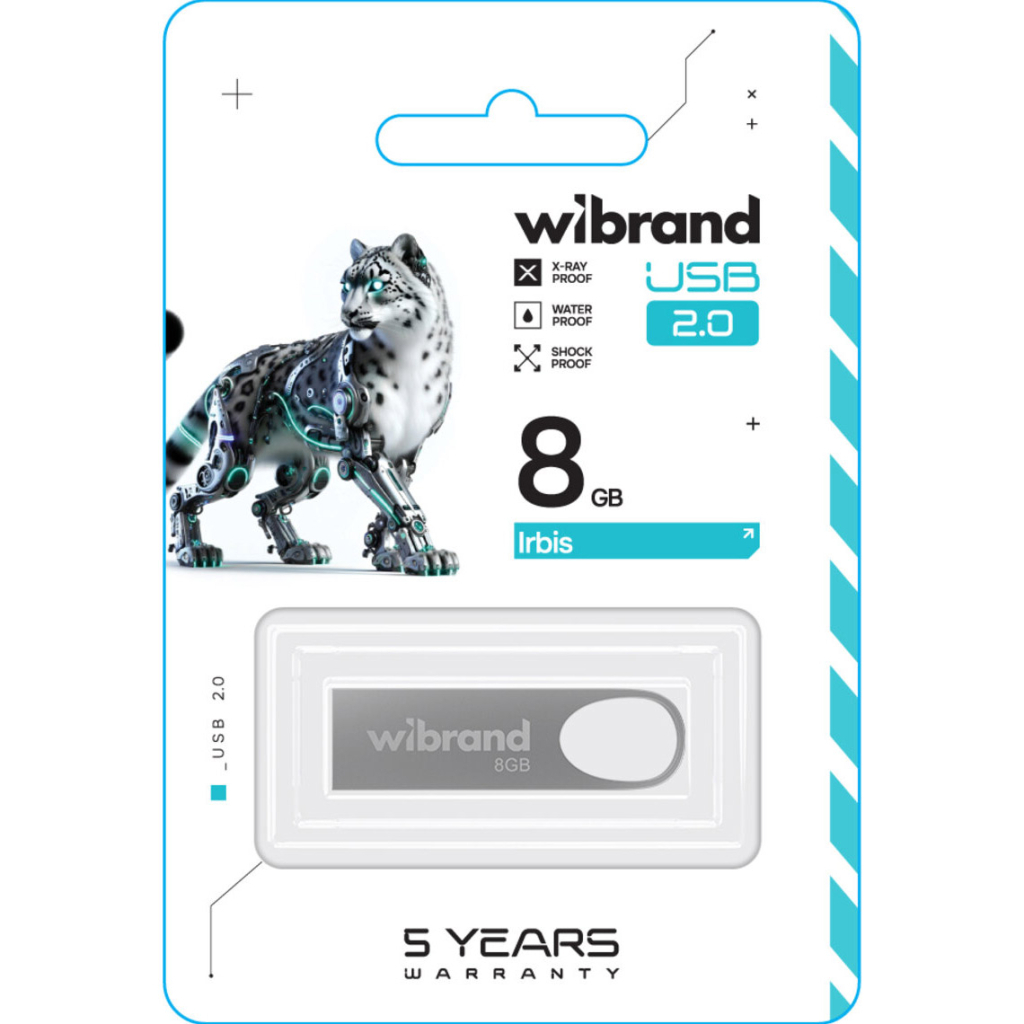 USB флеш накопичувач Wibrand 8GB Irbis Silver USB 2.0 (WI2.0/IR8U3S) - зображення 2