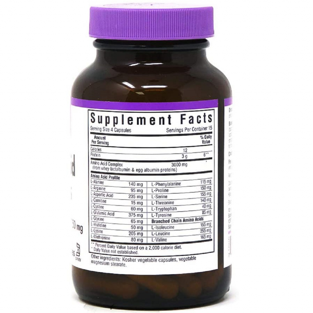 Амінокислота Bluebonnet Nutrition Комплекс Амінокислот 750 мг, Amino Acid, 60 вегетаріанських капсул (BLB0010) - зображення 2