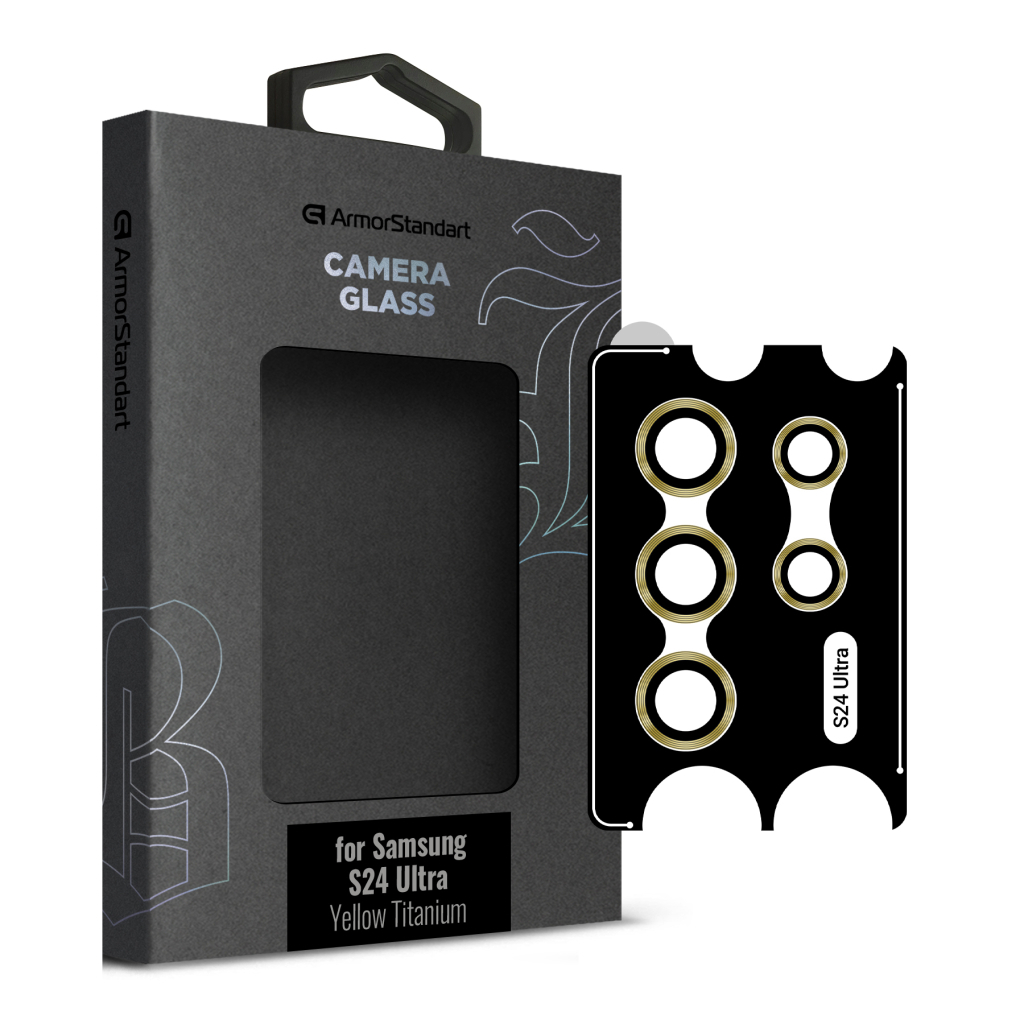 Скло захисне Armorstandart Camera glass Supreme Black Icon Samsung S24 Ultra Yellow Titanium (ARM76604) - зображення 1