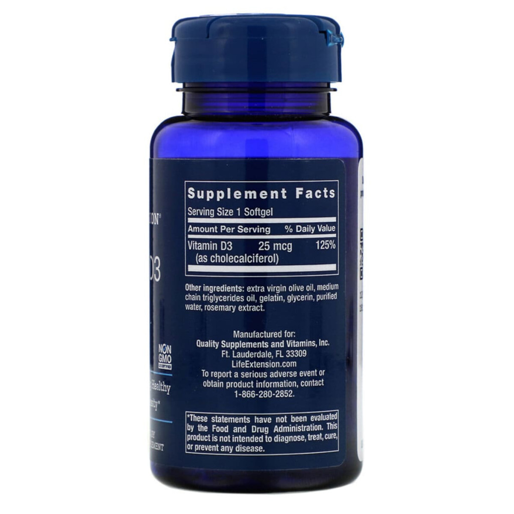 Вітамін Life Extension Вітамін D3, Vitamin D3, 25 мкг (10000 МE), 250 гелевих капсул (LEX-17512) - зображення 2