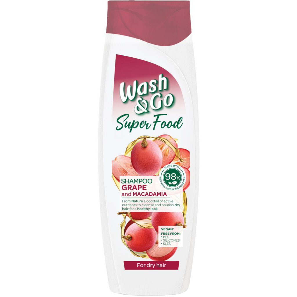 Шампунь Wash&Go Super Food з виноградом і макадамією 400 мл (8008970053066) - зображення 1
