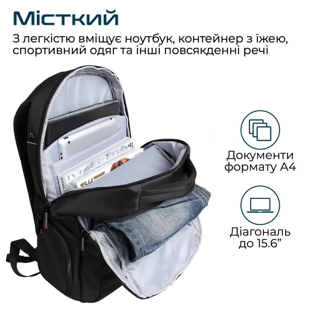 Рюкзак для ноутбука Promate 15.6" Rebel-BP Black (rebel-bp.black) - зображення 2